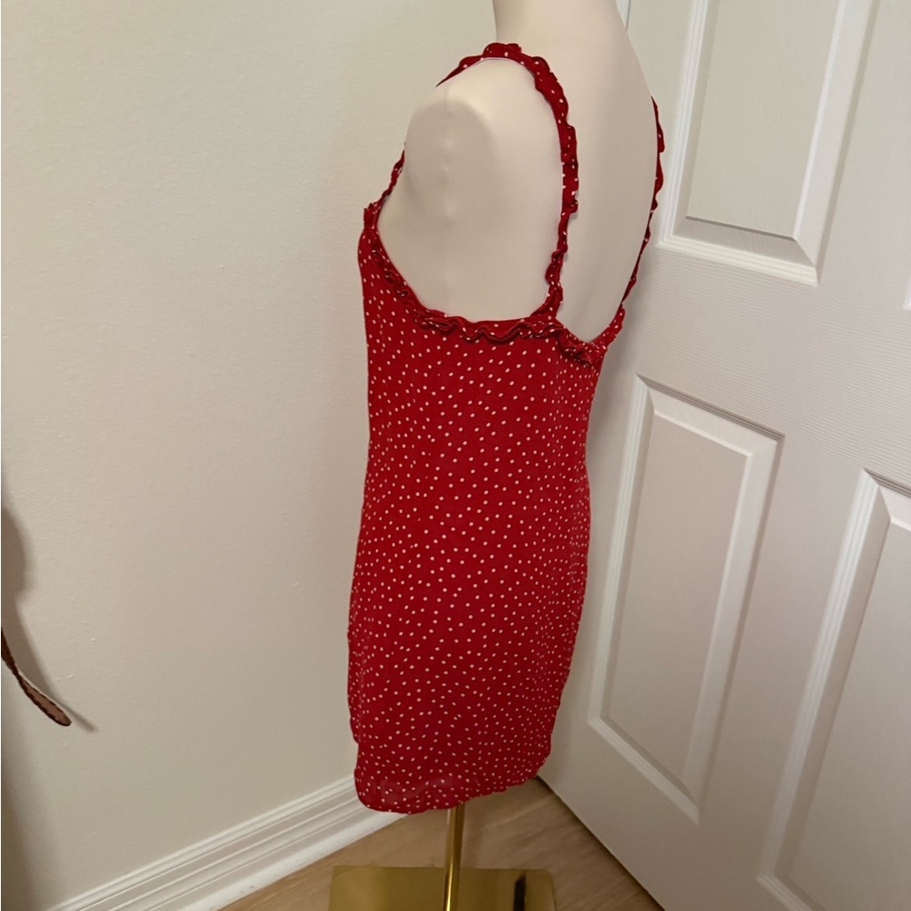 Reformation Size 8 Red white Polka Dot Mini Dress - Picture 2 of 6